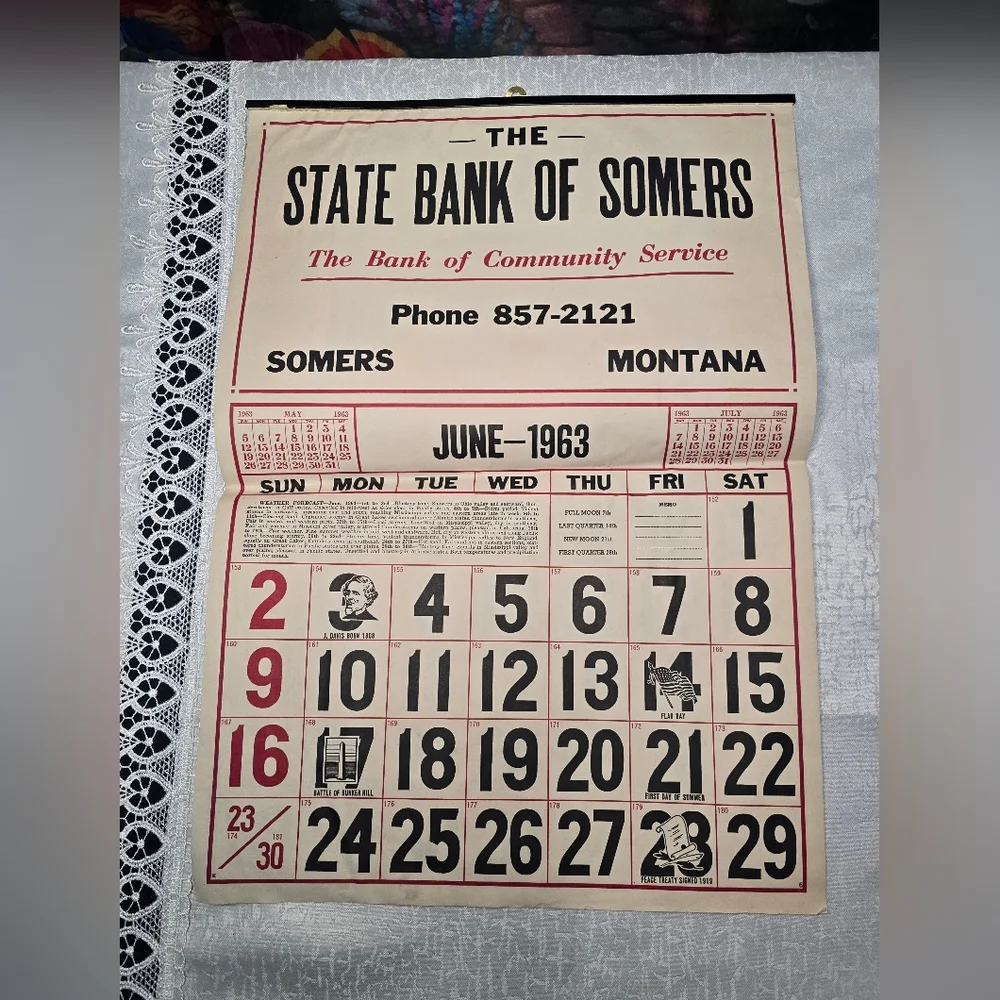 Vintage The State Bank of Somers Montana 1963 Calendar [ Read Details ]